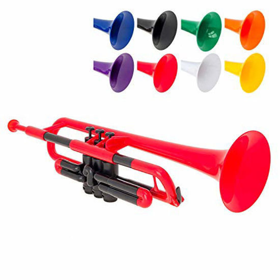 Picture of pInstrument pTrumpet Plastic Trumpet - Mouthpieces and Carrying Bag - Lightweight Versatile, Comfortable Ergonomic Grip - Bb Authentic Sound for Student & Beginner - Durable ABS Construction - Red