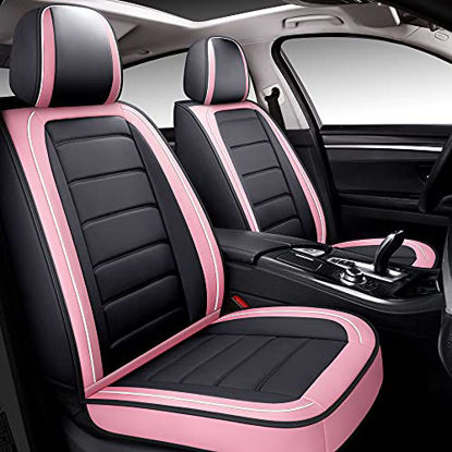 Picture of BABYBLU Leather Car Seat Covers Full Set for WomenMen,Water Proof Synthetic Leather for Cars SUV Pick-up Truck Universal Fit Set for Auto Interior Accessories(Airbag Compatible) (Pink)