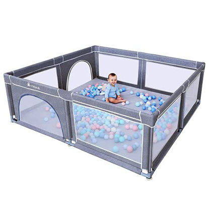 Picture of TODALE Baby Playpen for Toddler, Extra Large Baby Playard, Infant Safety Activity Center, Sturdy Babies Playpen with Anti-Slip Suckers,Tear-Resistant Material &Breathable Mesh (Grey 70×59)