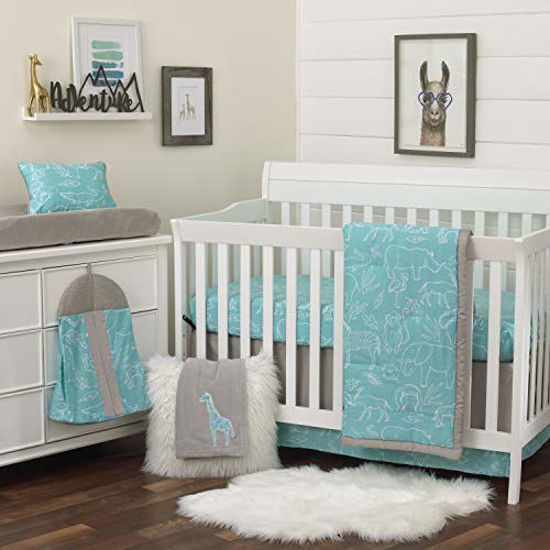 Grey and clearance blue cot bedding