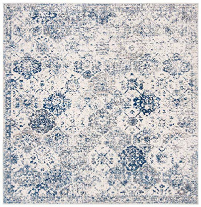 Picture of SAFAVIEH Madison Collection MAD611C Boho Chic Floral Medallion Trellis Distressed Non-Shedding Living Room Bedroom Dining Home Office Area Rug, 9' x 9' Square, White / Royal Blue