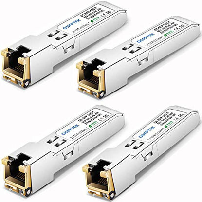 Picture of 4Pack 10GBASE-T SFP+ to RJ45 Copper Module Mini-GBIC Transceiver for Cisco SFP-10G-T-S, Ubiquiti UF-RJ45-10G , Netgear, Mikrotik, D-Link, Supermicro, TP-Link, Linksys, CAT6A/CAT7, up to 100FT(30M)