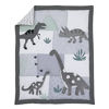 Picture of NoJo Baby-Saurus Brontosaurus, Tyrannosaurus Dinosaurs with Mountains Leaves 4Piece Nursery Crib Bedding Set, Grey, White, Green