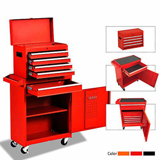 Picture of Big Tool Chest,Rolling Tool Chest,Tool Chest with Wheels and Drawers,Removable 4-Wheel Tool Chest,Tool Cabinet with 5 Drawers,Large Capacity Tool Box with Lock-Red