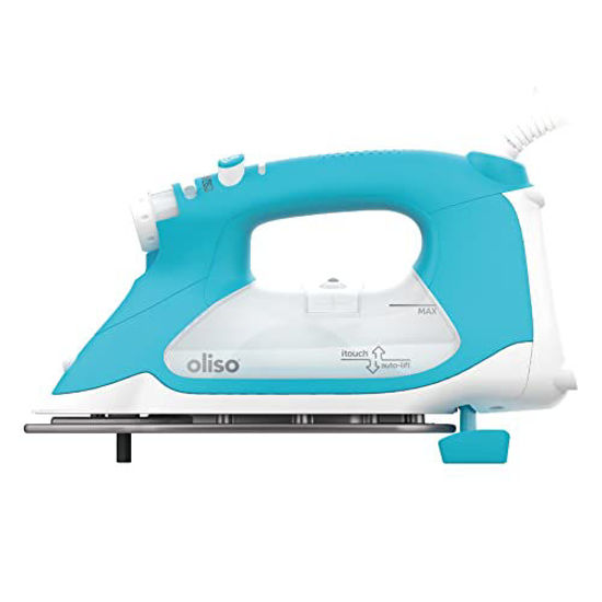 Picture of Oliso TG1600 Pro Plus 1800 Watt SmartIron with Auto Lift - for Clothes, Sewing, Quilting and Crafting Ironing | Diamond Ceramic-Flow Soleplate Steam Iron, Turquoise