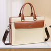 Picture of Women Oil Wax Leather Briefcases Slim Large Business 15.6" Laptop Vintage Shoulder Bag for Men Beige with brown