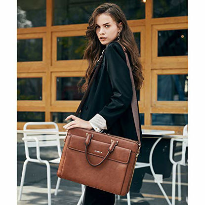 Picture of Cluci Women Leather Briefcases Slim Large Business 15.6 Inch Laptop Vintage Shoulder Bag for Men