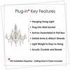 Picture of Plug-in 9 Light Crystal White Hanging Swag Chandelier H26xW27, White Metal Frame with Clear Glass Stem and Clear Acrylic Crystals & Beads That Sparkle Just Like Glass