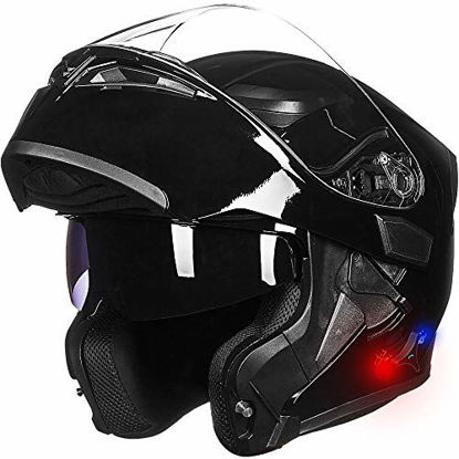 Picture of ILM Bluetooth Motorcycle Helmet Modular Flip up Full Face Dual Visor Mp3 Intercom FM Radio DOT Approved (Gloss Black, M)