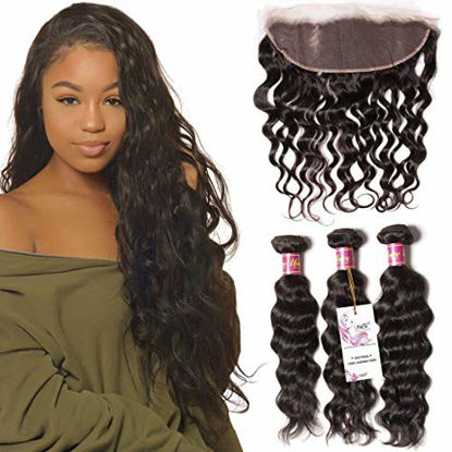 Picture of Unice Remy Brazilian Natural Wave Hair 3 Bundles with 13x4 Ear to Ear Full Lace Frontal Closure Natural Color (18 20 22+16Frontal)