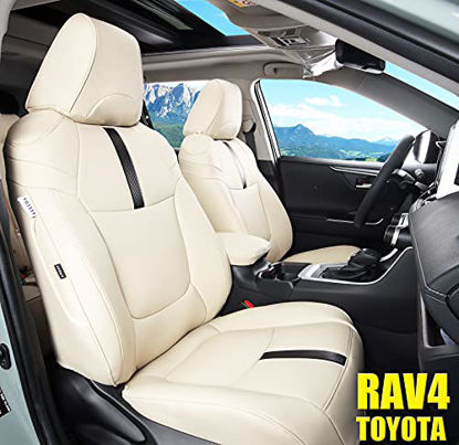 Picture of LULUDA Custom Fit RAV4 Seat Covers for Toyota RAV4 2019 2020 2021 LE Limited XLE Hybrid with Waterproof Faux Leather (LU01-Hybrid, Beige,Full Set)