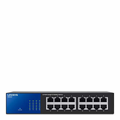 Picture of Linksys SE3016: 16-Port Gigabit Ethernet Unmanaged Switch, Computer Network, Auto-Sensing Ports Maximize Data Flow for 10 to 100 to 1,000 Mbps (Black)