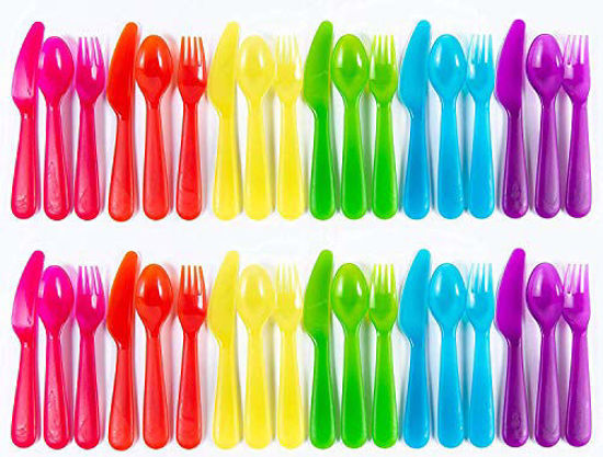 Picture of Cuddly Hippo Kids Plastic Dinnerware Set of 36 Multi Color Flatware (Spoons, Forks and Knives) - Reusable, BPA-Free, Dishwasher Safe and Microwaveable