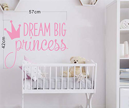 Picture of Dream Big Princess with Crown Wall Decal Vinyl Sticker for Kids Baby Girls Bedroom Decoration Nursery Home Decor Mural Design YMX18 (Soft Pink)