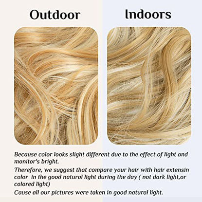 Picture of SARLA Short Hair Extension Halo Golden Blonde /Beach Blonde Wavy Curly Synthetic Hairpiece 14 Inch 3.7 Oz Hidden Wire Adjustable Headband for Women Heat Resistant Fiber No Clip