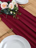 Picture of QueenDream 10Ft Long Burgundy Chiffon Table Runner 27x120 Inch Sheer Table Runner for Parties Weddings Baby Shower Birthday Table Top Decoration