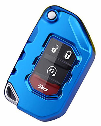 Picture of Soft TPU Remote Holder Skin Key Fob Cover Case Glove Fit for 2020 2021 Jeep Gladiator JT Sahara JLU 2018 2019 Jeep Wrangler JL JLU Rubicon Fob Key (Blue)