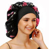 Picture of Sent Hair Large Satin Bonnet Sleep Cap for Women Double Layer Silky Hair Bonnet for Braids,Curly,Long Hair- Wide Elastic Band,Black Floral