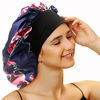 Picture of Sent Hair Large Satin Bonnet Sleep Cap for Women Double Layer Silky Hair Bonnet for Braids,Curly,Long Hair- Wide Elastic Band,Navy Floral