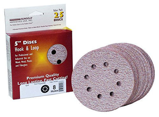 Picture of Sungold Abrasives 024127 5" by 8 Hole 320 Grit Premium Plus C Weight Paper Hook and Loop Sanding Discs (Pack of 25)