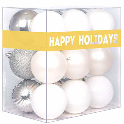 Picture of GameXcel 18Pcs Christmas Balls Ornaments for Xmas Tree - Shatterproof Christmas Tree Decorations Large Hanging Ball White & Silver 2.5" x 18 Pack