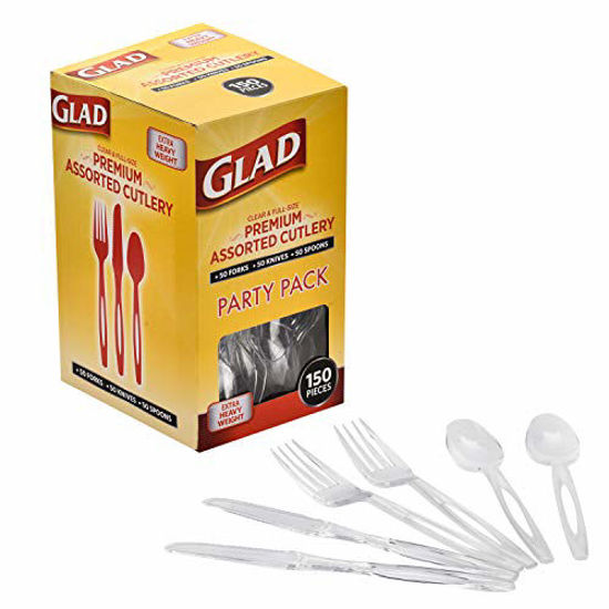 Picture of Glad Premium Assorted Plastic Cutlery | Clear Extra Heavy Duty forks, Knives, And Spoons | 150 Piece Set of Disposable Party Utensils, and Sturdy Cutlery