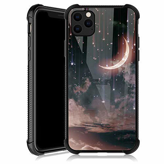 Picture of iPhone 11 Pro Max Case,Crescent Nebula iPhone 11 Pro Max Cases for Girls,Tempered Glass Back Cover Anti Scratch Reinforced Corners Soft TPU Bumper Shockproof Case for iPhone 11 Pro Max Moon Star Sky