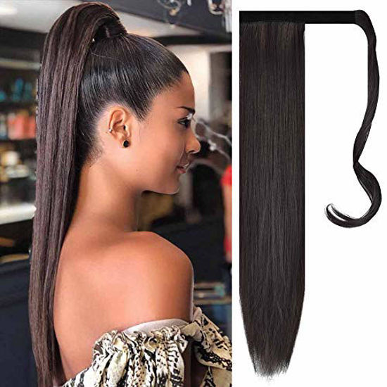 Picture of FESHFEN Straight Long Ponytail Extensions 28 Inch Wrap Around Synthetic Hair Piece Magic Paste Pony Tail Hair Extensions Hairpieces for Women Girls