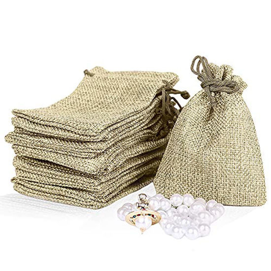 Picture of LYSXP 50PCS Burlap Bags with Drawstring3x4 inch Drawstring Gift Bag Jewelry Pouches for Wedding Party Favors, DIY Craft, Christmas,Presents (Cream, 3x4Inch)