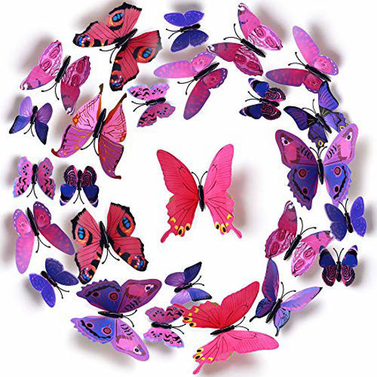 Picture of LiveGallery 72 PCS Purple Removable 3D DIY Beautiful Butterfly Wall Decals Colorful Butterflies Art Decor Wall Stickers Murals for Kids Baby Boy Girls Bedroom Classroom Offices TV Background