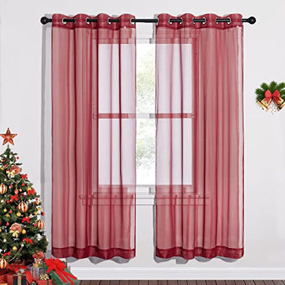 Picture of NICETOWN Ring Top Sheer Curtains - Light Weight Soft Home Decoration Window Coverings for Loft/Hotel/Bedroom (54" Width x 72" Length, Haute Red, Set of 2)