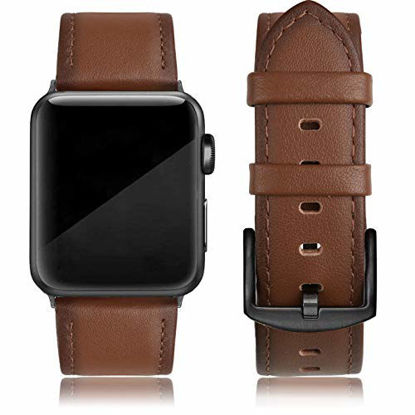 Picture of SWEES Leather Band Compatible for iWatch 42mm 44mm, Genuine Leather Replacement Wristband Strap Compatible iWatch Series 6 5 4 3 2 1 SE Sports & Edition Men, Orange