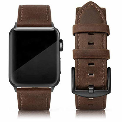 Picture of SWEES Leather Band Compatible for Apple Watch 42mm 44mm 45mm, Genuine Leather Replacement Wristband Strap Compatible iWatch Series 7 6 5 4 3 2 1 SE Sports & Edition Men And Women, Chocolate