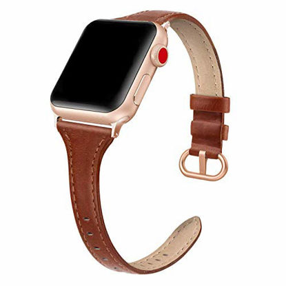 Picture of SWEES Leather Band Compatible for Apple Watch 38mm 40mm 41mm, Slim Thin Dressy Elegant Genuine Leather Strap Compatible for iWatch Series 7, 6, 5, 4, 3, 2, 1, SE, Sport & Edition Women, Cognac Brown