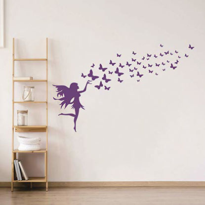 Picture of Home Decor Girl Room Fairy Butterflies Stickers for Wall Elves Butterfly Decals for Kids Bedroom DIY Wall Sticker AM164 (Violet)