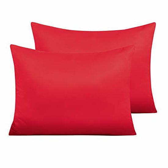 Picture of NTBAY Zippered Satin Pillow Cases for Hair and Skin, Luxury Standard Hidden Zipper Pillowcases Set of 2, 20 x 26 Inches, Red