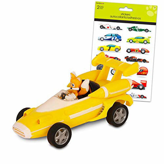 Picture of Sonic The Hedgehog Tails Pullback Toy Car Bundle ~ Sonic The Hedgehog All Stars Racing Pull Back Action Vehicles | Tails Action Figure with Stickers (Tails from Sonic Toys)