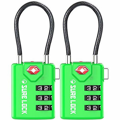 Picture of SURE LOCK TSA Compatible Travel Luggage Locks, Inspection Indicator, Easy Read Dials TSA Approved with Zinc Alloy Green 2 Pack