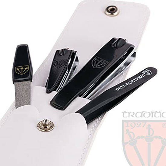 Picture of 3 Swords Germany - brand quality 4 piece manicure pedicure grooming kit set for professional finger & toe nail care tweezers file clipper fashion leather case in gift box, Made by 3 Swords (02563)