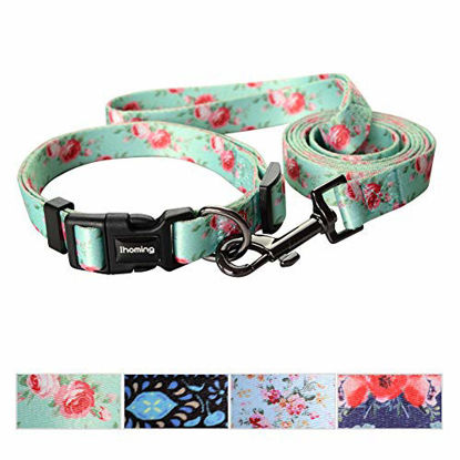 Picture of Ihoming Dog Collar and Leash Set for Daily Outdoor Walking Running Training, Floral Spring Design for Large Boys Girls Dogs Cats Pets, L-Up to 80LBS