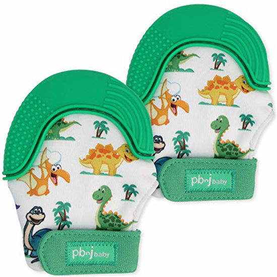 Picture of PBnJ baby Silicone Infant Teething Mitten Teether Glove Mitt Toy with Travel Bag-Dinosaur 2pk