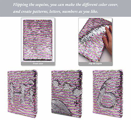 Picture of EverCreatives Magic Reversible Flip Sequin Girl Journal Rainbow to Sliver, Secret Kids Diary Personalized Notebook A5 Size 160 Lined Pages