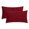 Picture of HWY 50 Dark Wine Red Burgundy Decorative Lumbar Throw Pillows Covers set, for Couch Sofa Living Room Bedroom 12 x 20 inch, Soft Cozy Velvt, Solid Rectangular Throw Pillow Case Cushion Cover, Pack of 2