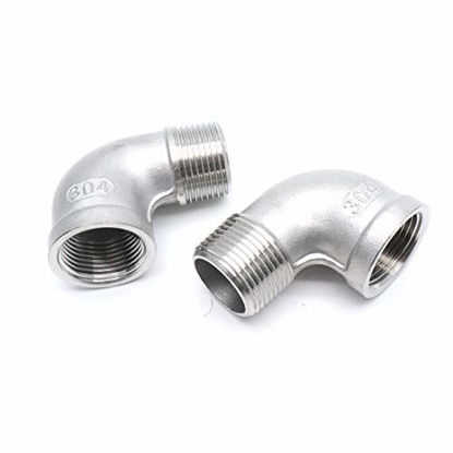 Picture of S SYDIEN 2Pcs 304 Stainless Steel 90 Degree Elbow 3/4" NPT Threaded Pipe Fitting Female x Male