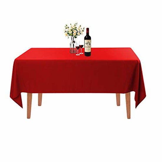 Picture of Waysle Rectangle Tablecloth - 60 x 84 Inch - Red Rectangular Table Cloth for 5 Foot Table in Washable Polyester - Great for Wedding, Restaurant, Party, Banquet Decoration