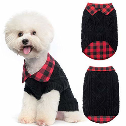 Picture of Warm Dog Sweater Winter Clothes - Plaid Patchwork Pet Doggy Knitted Sweaters Comfortable Coats for Cold Weather, Fit for Small Medium Large Dogs