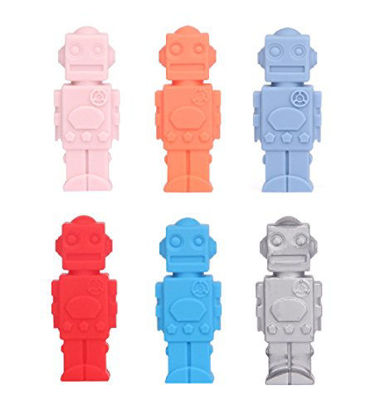 Picture of Silicone Chewable Pencil Toppers 6 Pack - FDA-approved Safe Robot Shaped - Perfect for Baby Teething, Children's Pencil Toppers Decoration, Therapy Toys, Chewy Tubes, Fidgets, Oral Motor Chew