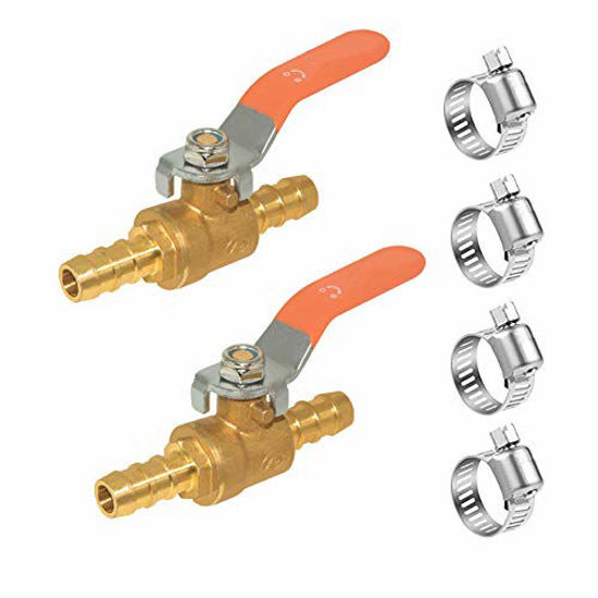 Picture of Hooshing 3/8" Barbed Shut Off Ball Valve Soild Brass Pipe Tubing Fitting with Clamps for Water Air Fuel Line Oil,Pack of 2