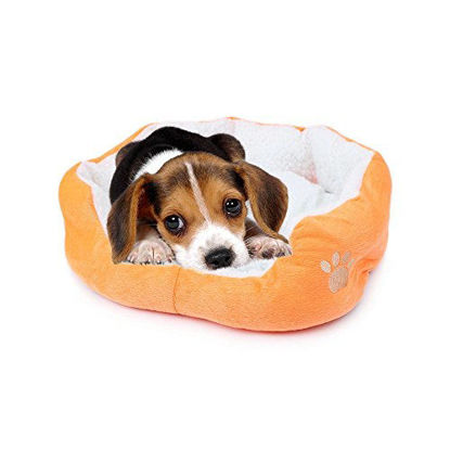 Picture of Resulzon Round Puppy Dog Cat Bed Cotton Washable Mattress Removable Cover with Paw Printing