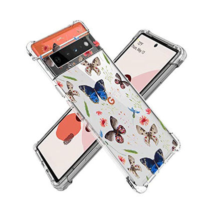 Picture of DiyGody Compatible with Google Pixel 6 Case Clear Case with Butterfly Floral Flower Pattern Slim Soft Thin TPU Bumper Shockproof Protective Cover for Google Pixel 6 Women Girls-Colorful Butterflies